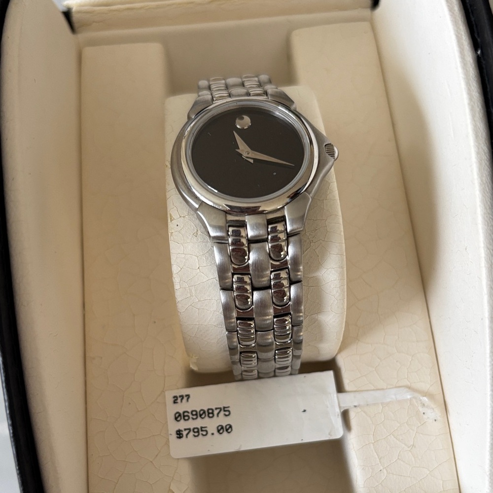 Movado Silver and Black Women's Watch - Picture 4 of 6